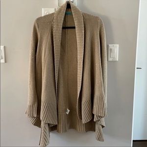 Alice + Olivia Ribbed Knit Waterfall Cardigan in Camel